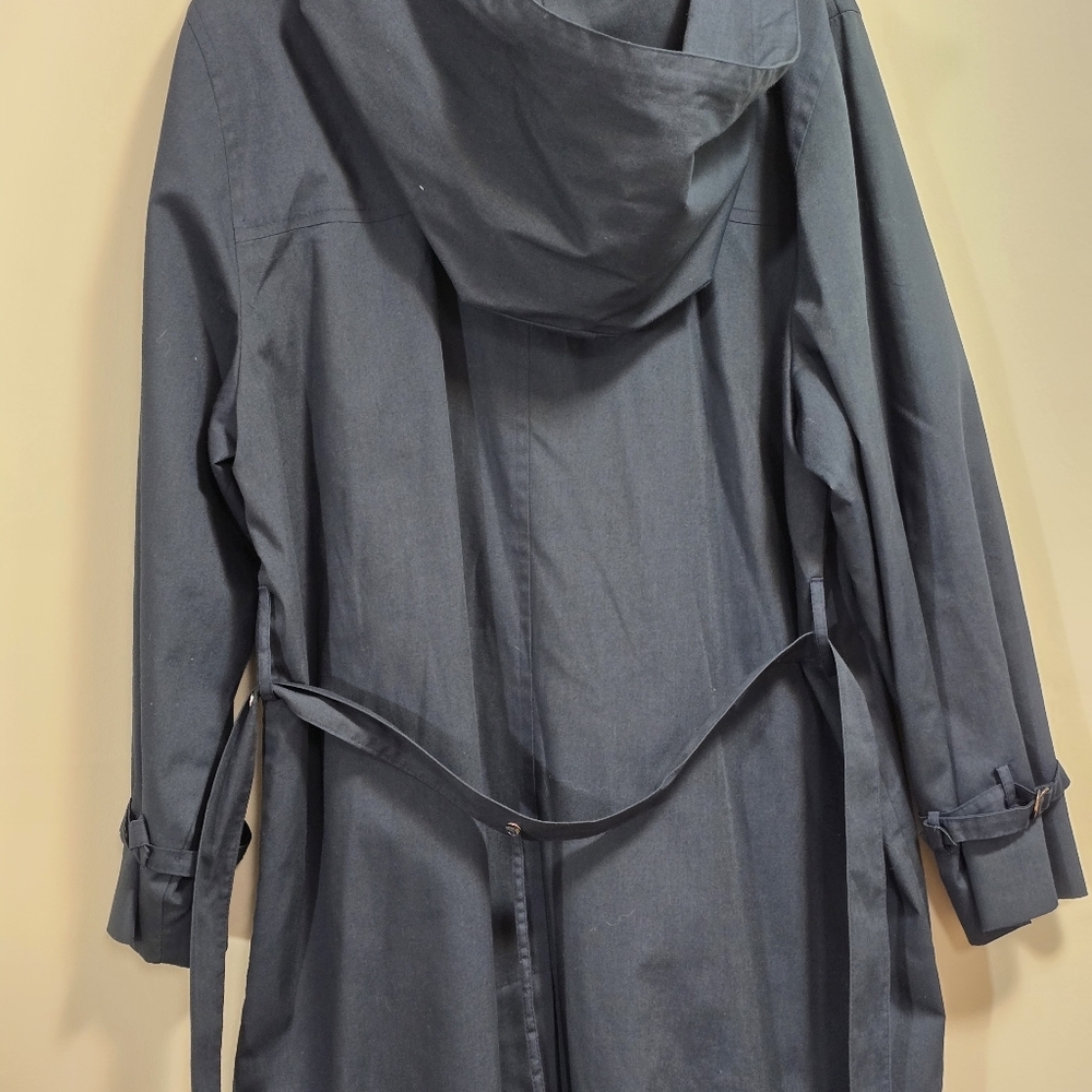 Vintage London Fog Classic Hooded Navy Blue Long Trench Coat Size 18 M UK - Picture 10 of 12